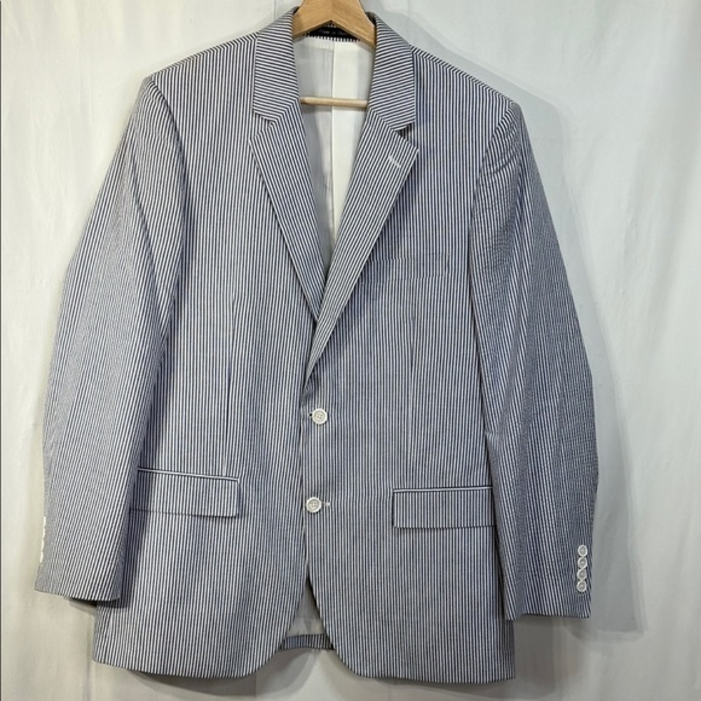 🏕️Alan Flusser White and Blue seersucker Sport Coat Blazer